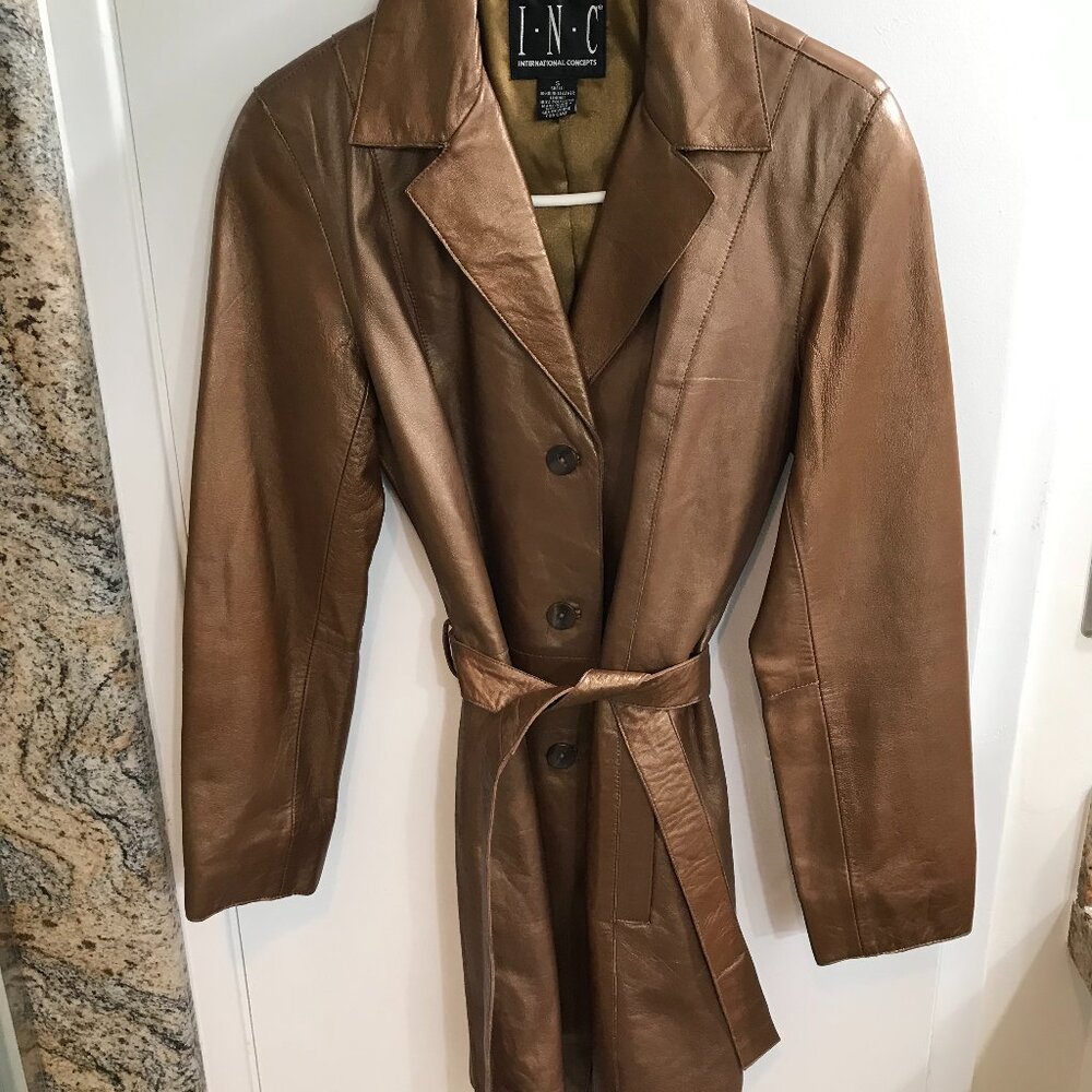 I.N.C. Brown leather coat/jacket W/golden shimmer, Small, EUC